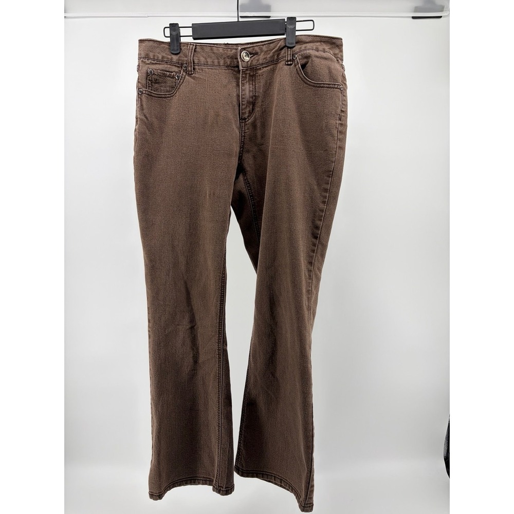 Roz & Ali Brown Flare Jeans, Embellished Boho Vibe, Women's Size 10